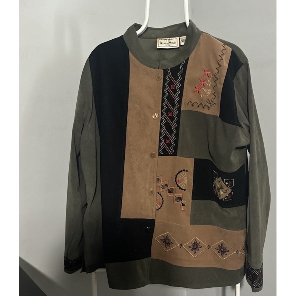 Nouveau Monde Patchwork Jacket Faux Suede Embroidered Vtg Plus 1x